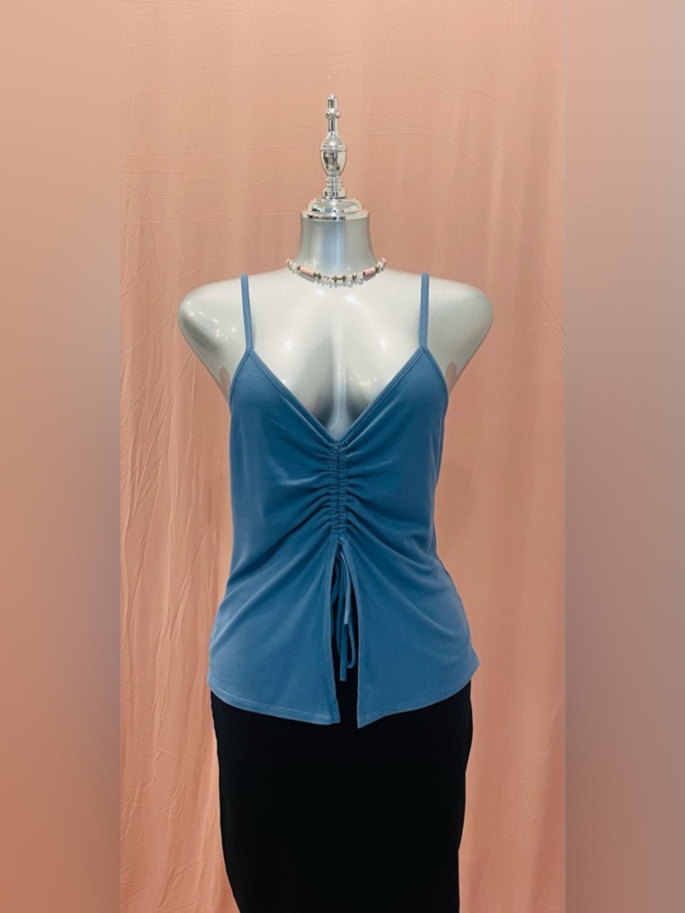 Plus-size Ruched Drawstring Pink Cami Top - Picture 3 of 3